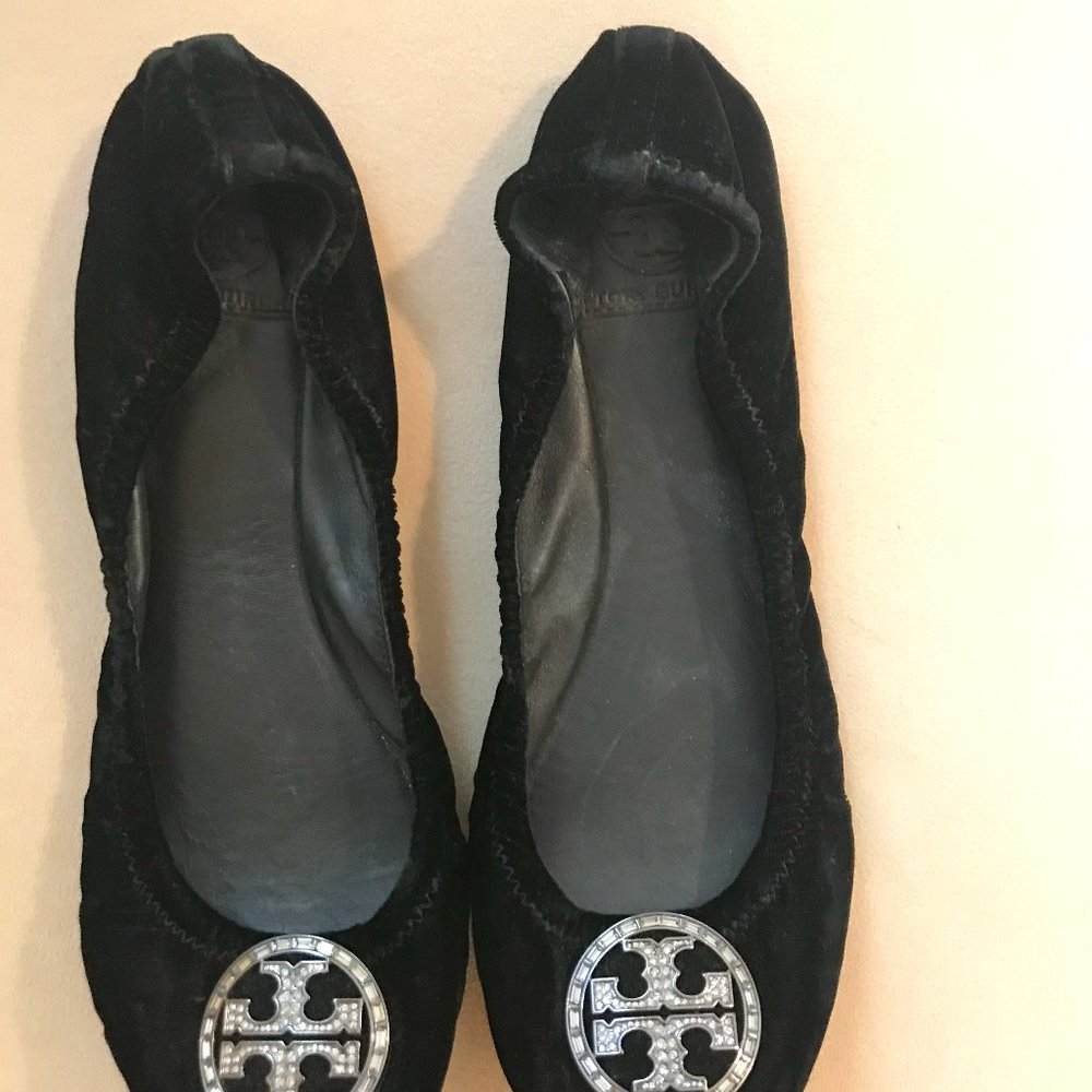 Tory black suede ballerina flats